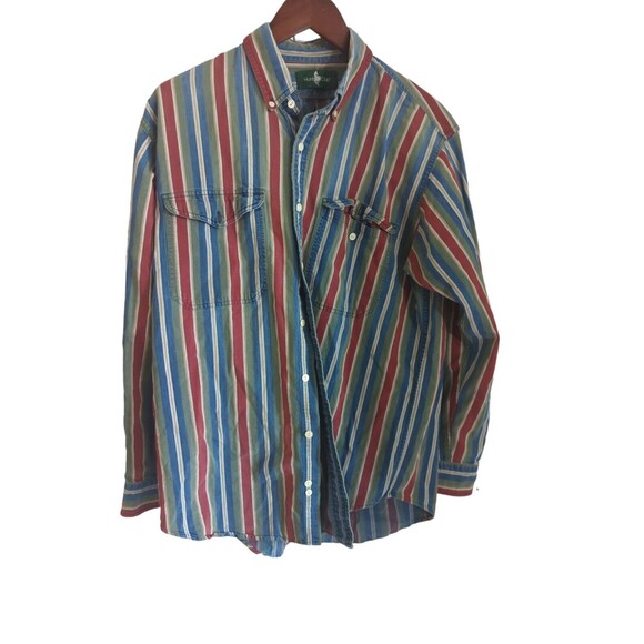 Vintage Hunt Club Long Sleeve Button Up Shirt Men's L (16-16.5) Vertical Stripes - Picture 2 of 13